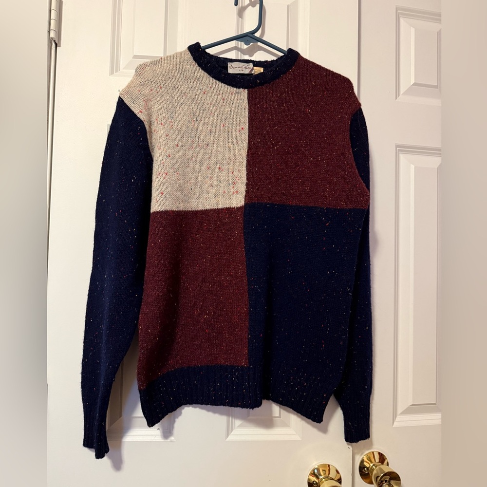 Oscar de la Renta Men's Sweater in Navy, Burgundy, and Cream Size Med %100 Wool